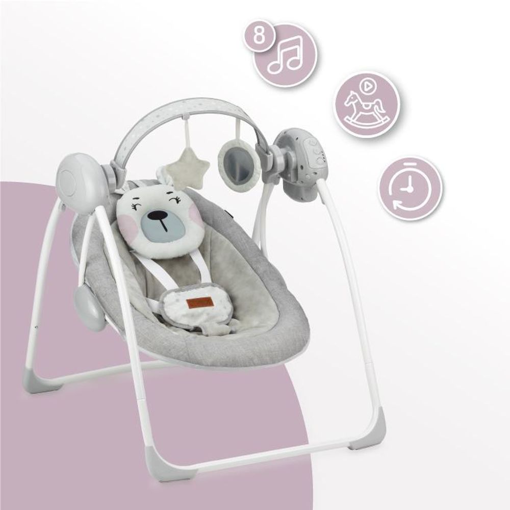 MoMi LISS Babywippe - Musik mit 8 Melodie, Vibration, Spielzeug-Stirnband - Grau