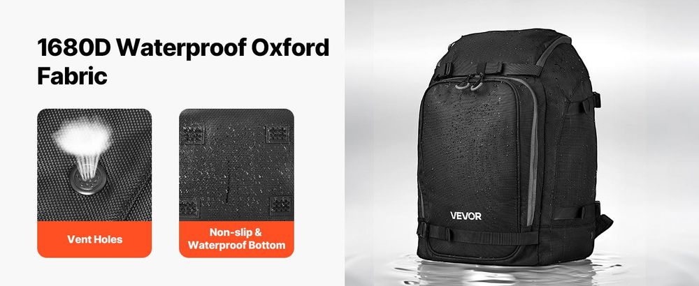 VEVOR Skischuh Tasche, 70L, Snowboard Boots Reisetasche für Männer und Frauen, mit wasserdichtem Außen- und Bodenbereich, strapazierfähigem 1680D Oxford, Tasche für Skier, Snowboard, Helm, Goggles, Handschuhe, Zubehör (Schwarz), Schneestiefeltasche-b, 410x270x500 mm (55 L)