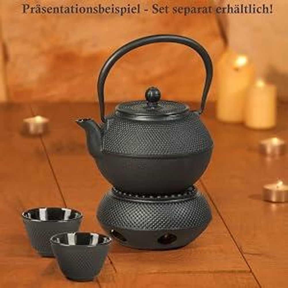 Dimono Asiatische Teekanne aus Gusseisen Schwarz | 1,3L Tee Set mit Stövchen, 2 Tassen & Sieb | Handgefertigt & Emaille-Beschichtung