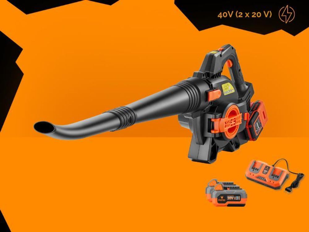 FUXTEC 2in1 Akku Laubbläser FX-E2LBSSET - 40Volt  Laubsauger |Laubhäcksler | 685m³/h | inkl. Laubfangsack | Ergonomischer Griff | mit Akku/ Ladegerät