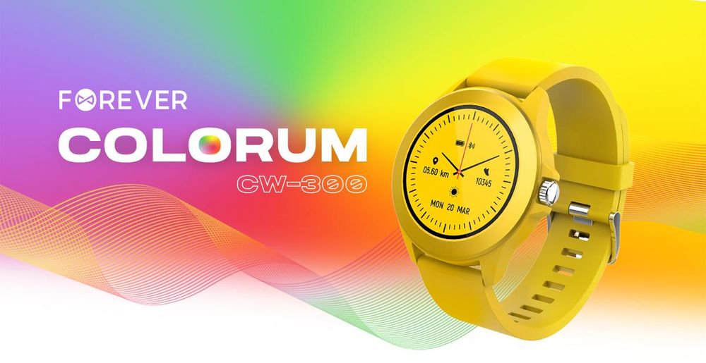 Forever Colorum CW-300 Smartwatch Tracker Wasserdicht IP68 Multi-Sport-Funktion Armband Uhr Bluetooth, Benachrichtigungen aus der App, Musiksteuerung für Android iOS Gelb
