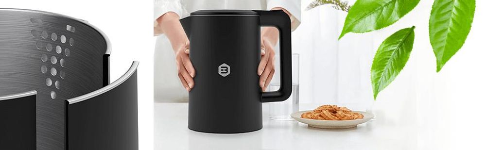 Balter Wasserkocher Edelstahl WK-4, 1,7 Liter, elektrischer Wasserkocher, Doppelwand Design, BPA frei, LED, kabellos, Teekocher Kompakt, Schwarz