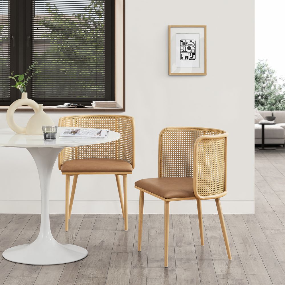 Esszimmerstuhl ’Flen’ 2er Set gepolstert Metallbeine Braun / Holzoptik