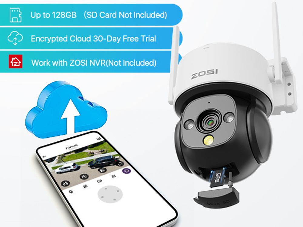 ZOSI WIFI 2MP IP NETZWERK CAMERA Pan/Tilt Überwachungskamera Aussen WLAN, 355°/140° Schwenkbar 1080P IP Kamera Plug-in Strom, Auto Track, 2-Wege-Audio