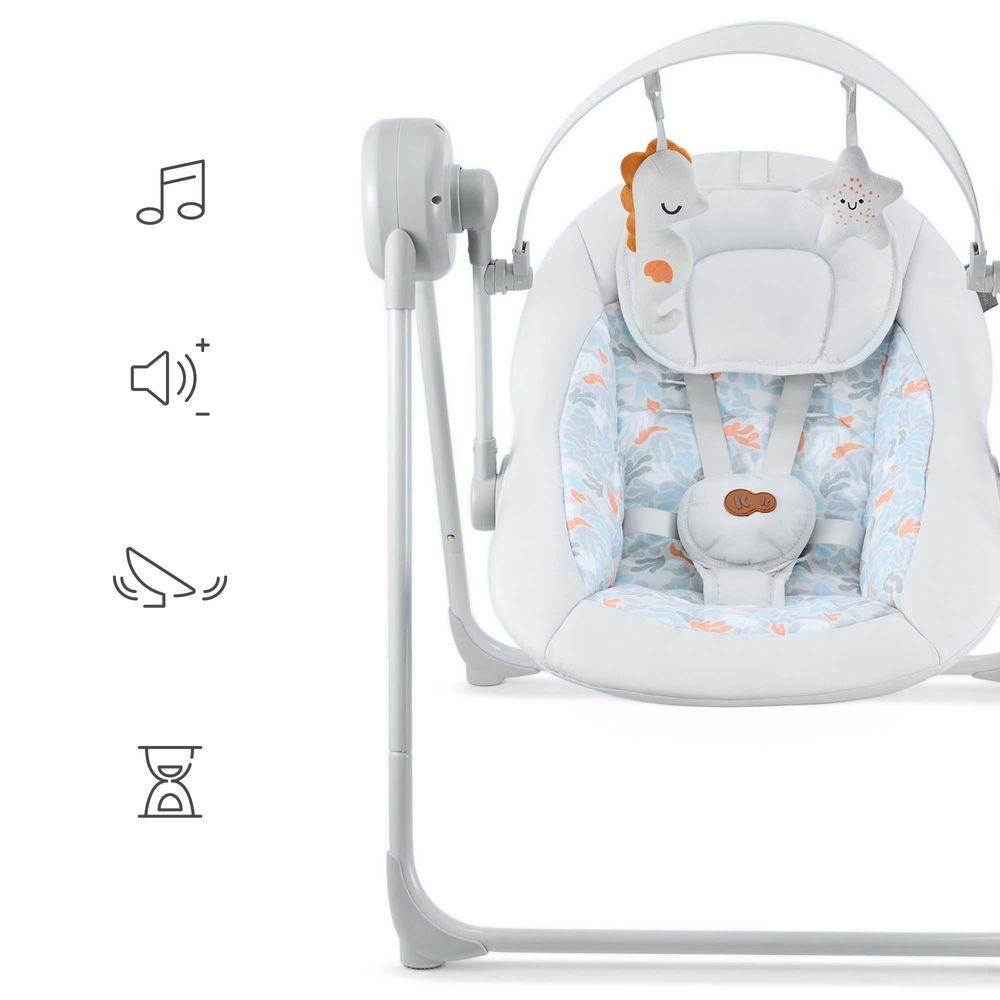 Kinderkraft elektrische Babywippe SWINGEE – 5 Schaukelstufen – Timer – Musik – verstellbar & faltbar – nur 3,7 kg – Grau