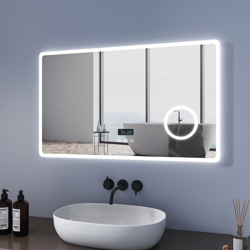 Heilmetz LED Badspiegel 100x60cm Beleuchtung Badezimmerspiegel mit Bluetooth 4.1 Lautsprecher, Touch-Schalter mit 3 Lichtfarbe 3000-6500K, Dimmbar