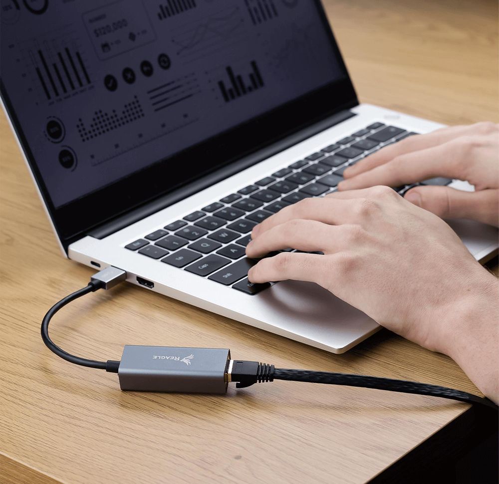 USB Ethernet Adapter Gigabit LAN RJ45 1000 Mbps Netzwerkadapter Reagle USB 3.2 Gen 1 für Laptop PC MacBook Stabiles Internet Aluminium Silber Schwarz