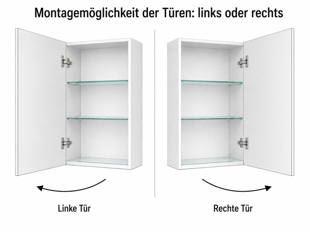 AQUA for you | Spiegelschrank - ASTOR IDA 50- Bad-Hängeschrank – 50x60x13,8 cm - beidseitig - Weiß Glanz - mit Spiegel, Soft-Close, Badschrank