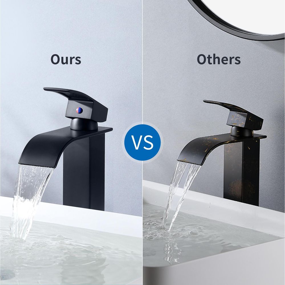 Auralum MAX Wasserhahn Bad Schwarz,Wasserfall Waschtischarmatur Einhandmischer Armatur Waschbecken mit Auslauf Höhe 110MM,Wassersparend, Energiespared
