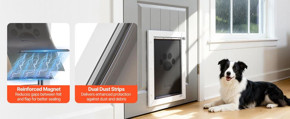 VEVOR Haustür, 21 cm x 30,3 cm Aluminiumrahmen mit Schloss und Klappsystem, wetterfeste Hundetür, einfach zu installieren in Innen- oder Außentüren, Haustür geeignet für Katzen und Hunde (Weiß-Klein), L, 3 Paneele-a