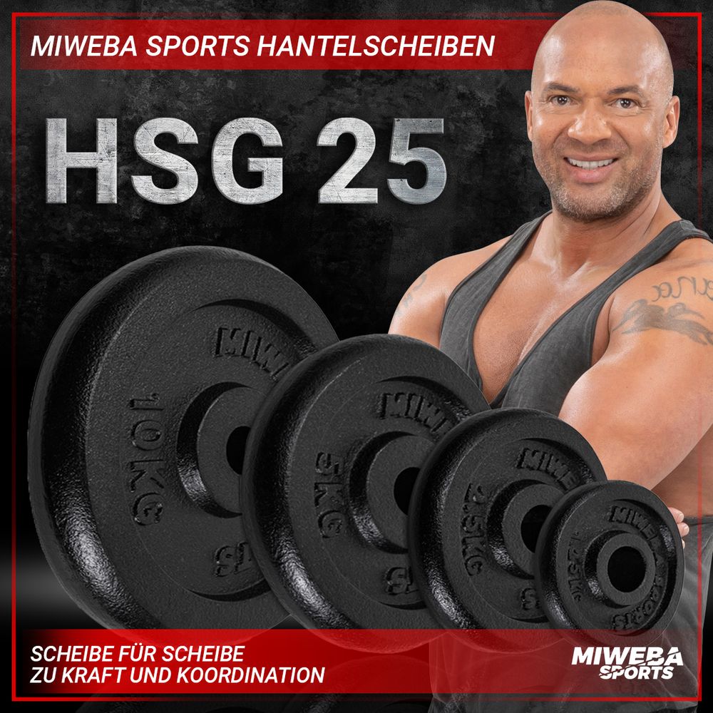 Miweba Sports Hantelscheiben Set | Gusseisen - Hantelgewichte - Gewichtsscheiben - Fitness Scheiben - Gewichte für Hantel - Ø30mm - Schwarz - 4x2,5 kg