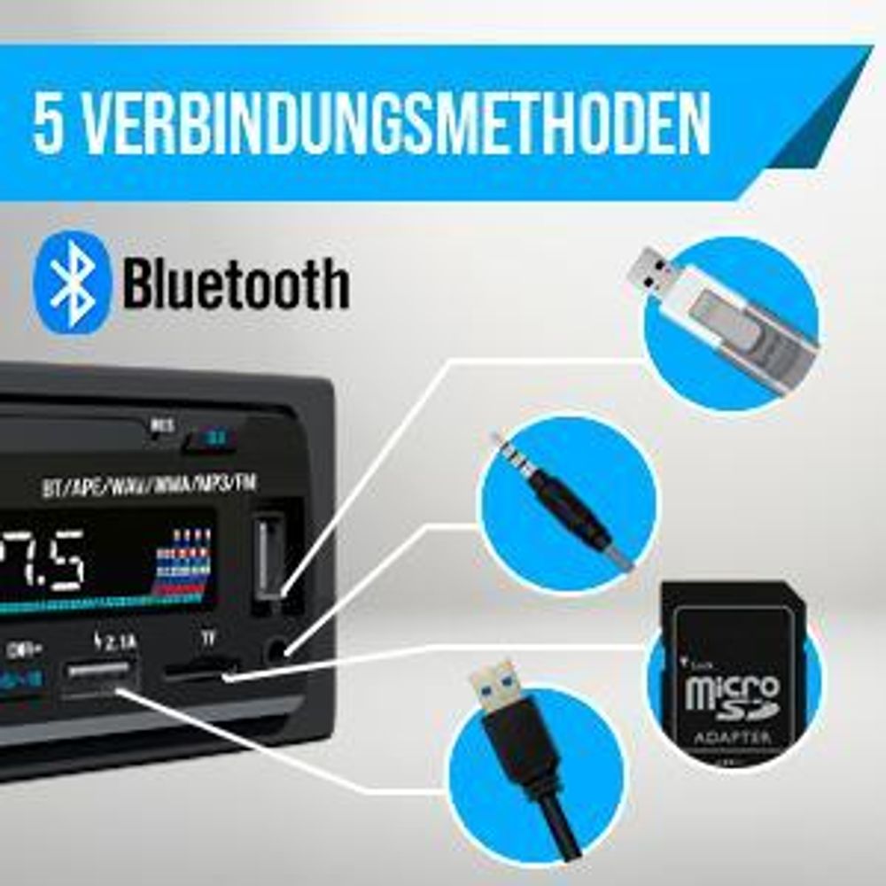 Strex Autoradio mit Bluetooth für alle Fahrzeuge - USB, AUX und Freisprecheinrichtung - Fernbedienung - Ein-DIN-Autoradio mit integriertem Mikrofon