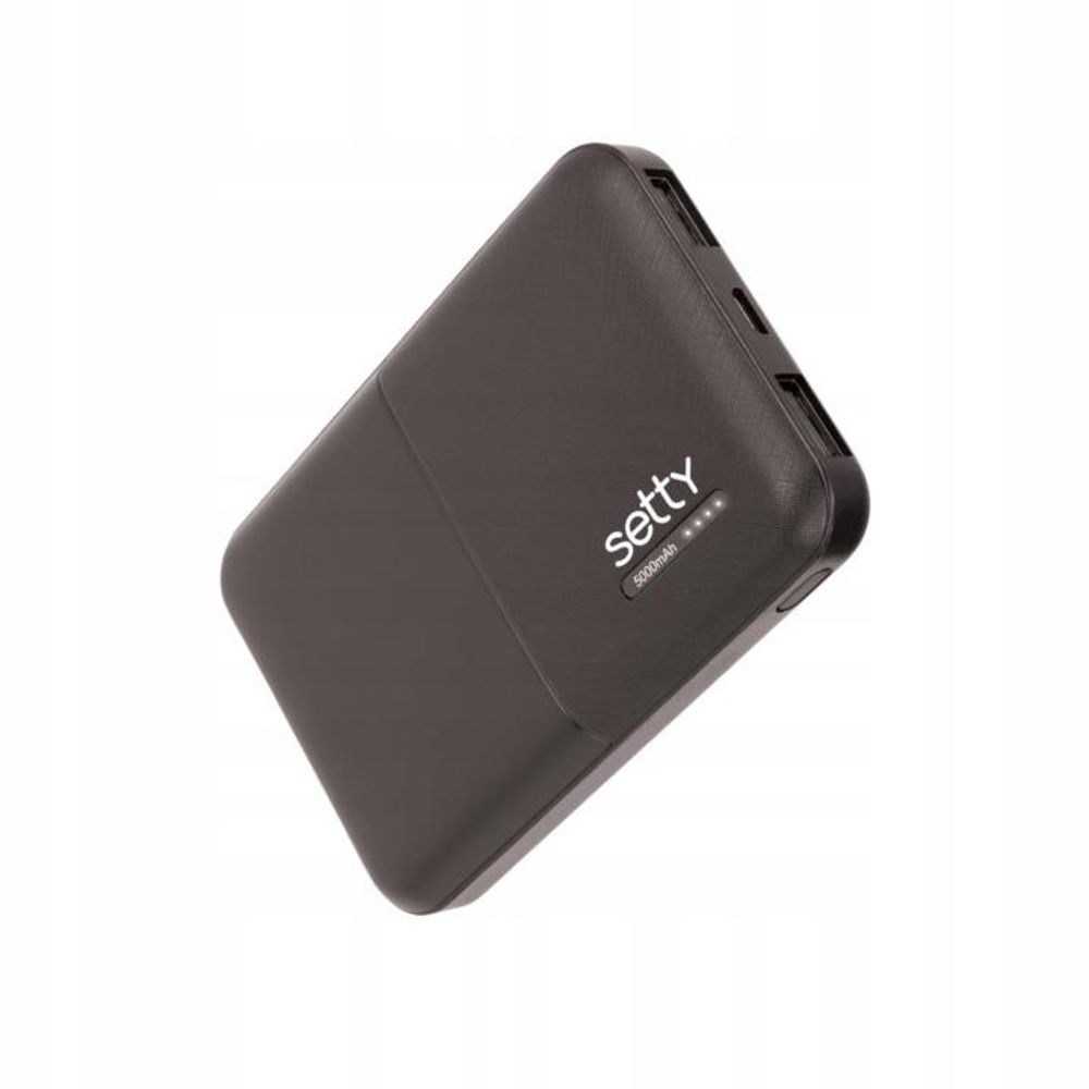 Setty 5000 mAh Powerbank Schwarz zum Laden von Handys, Tablets und Lautsprechern 5V