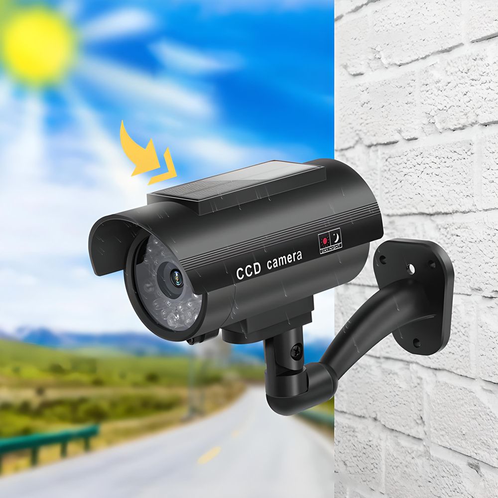 Kamera Attrappe Solar mit LED Blinklicht Dummy Alarm  Fake Überwachung Überwachungskamera Innen und Außen Alarmanlage Schwarz Retoo
