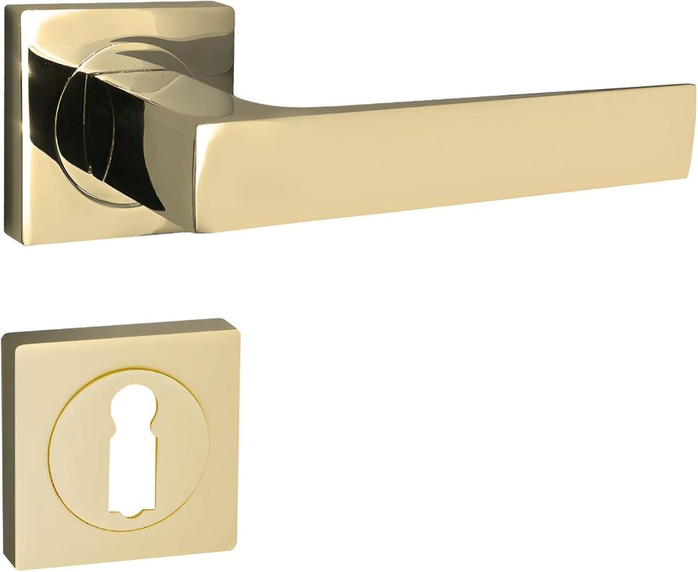 Domino Türgriff QUADRADO-QR M1 Drückergarnitur BB-Buntbart Set quadratische Rosette Türklinke für Zimmertür Türbeschläge aus Aluminium  Messing Gold