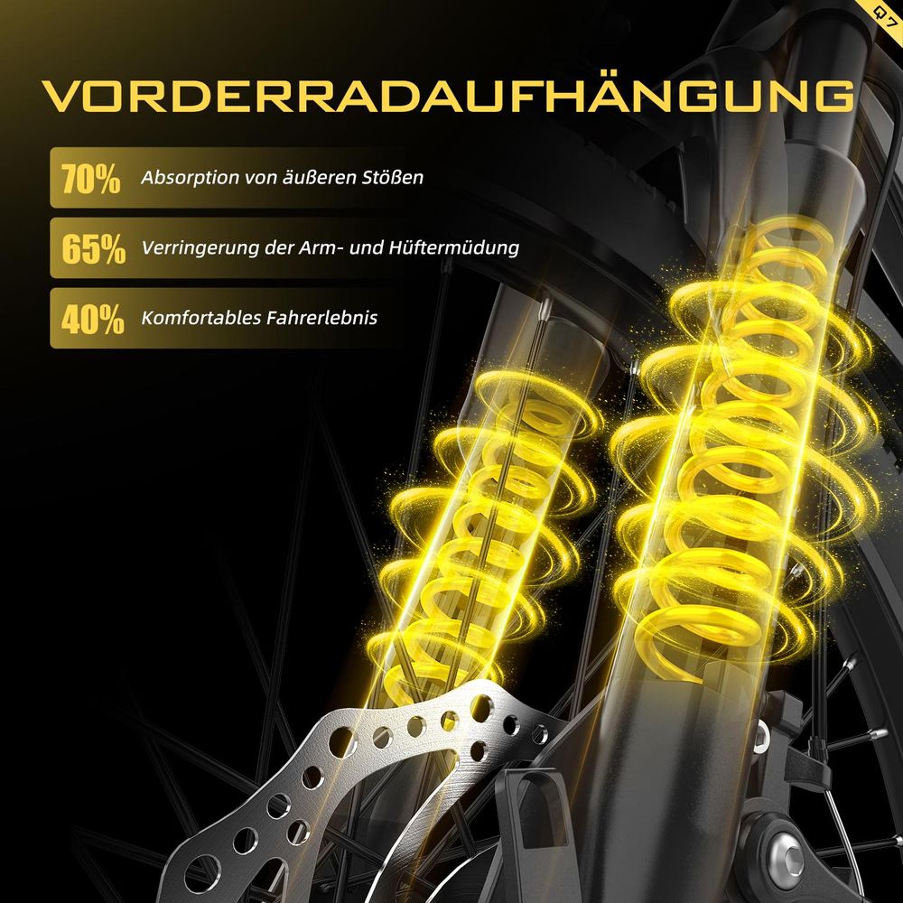 Q7 Elektro‑Mountainbike für Erwachsene, 250W, 25 km/h, Federgabel, Doppelscheibenbremsen, zwei Lademöglichkeiten, 36V All‑Terrain‑Breitreifen