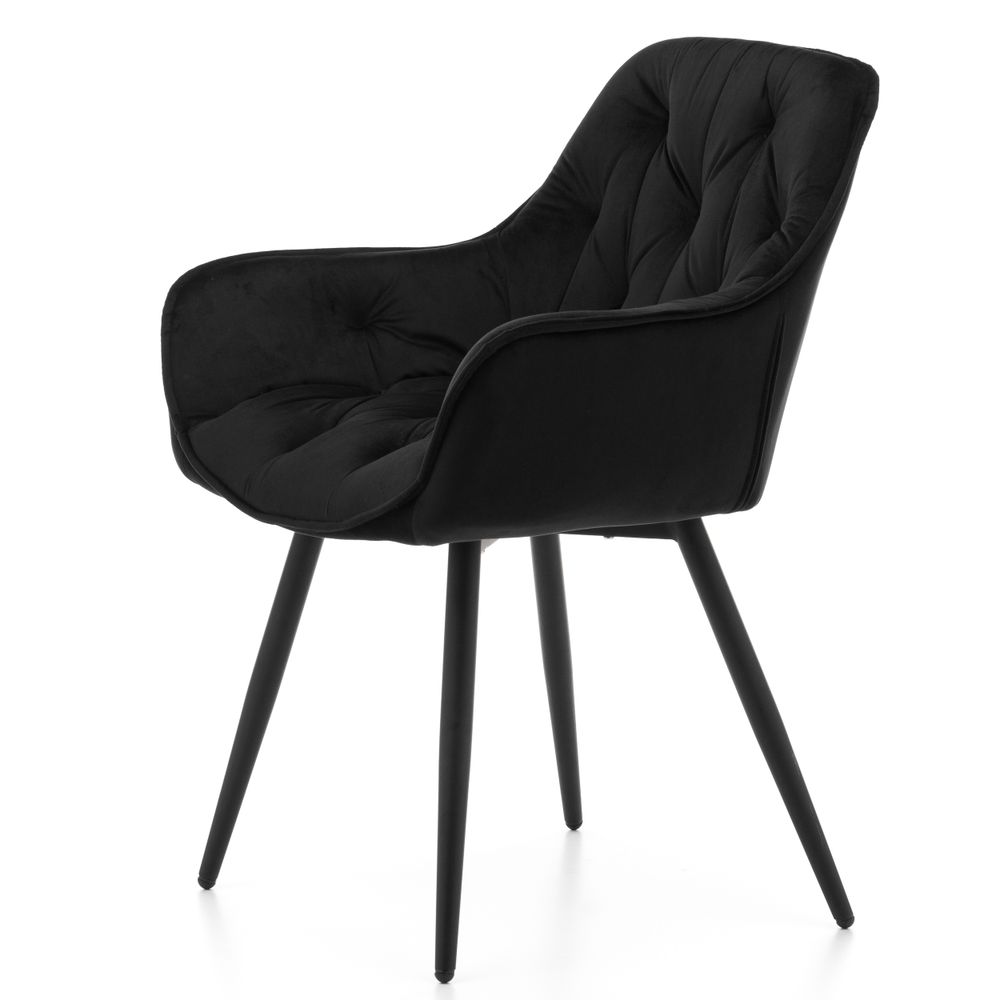 NEW HOME Stuhl SIENA gespolsterter Esszimmerstuhl Wohnzimmerstuhl mit Steppung - schwarz - moderne Samt Velours Möbel