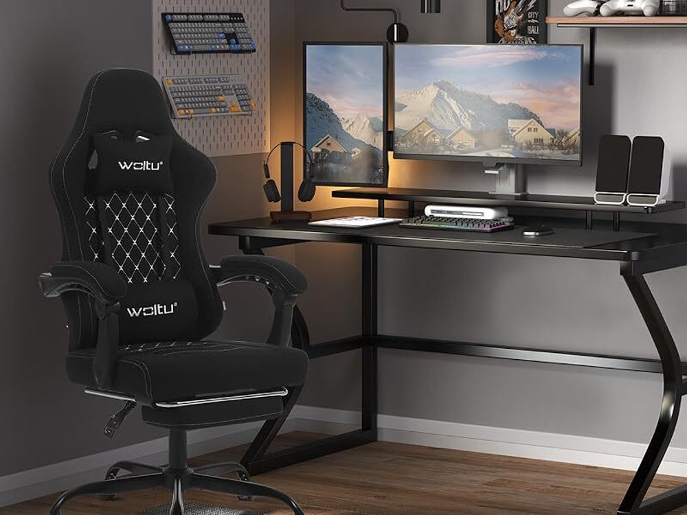 WOLTU Gaming Stuhl mit Massagefunktion, Taschenfederkissen, ergonomisch, Netzstoff, Schwarz