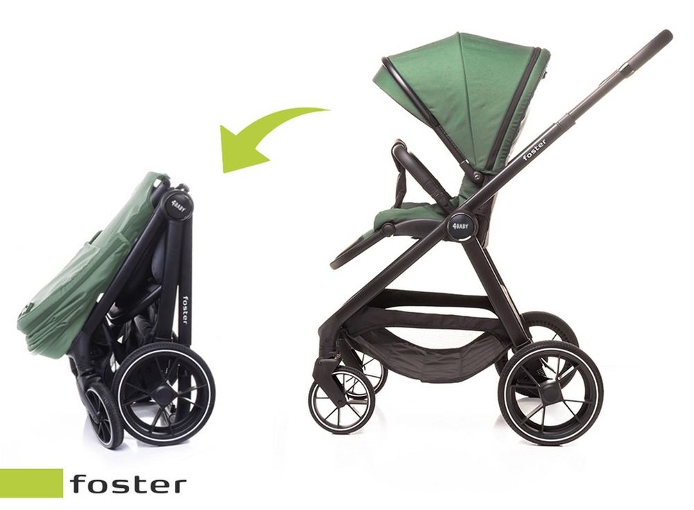 4Baby | Kinderwagen - Kombikinderwagen 2in1 - Grün - Verstellbare Rückenlehne - bis zu 22 kg - mit Babywanne - wendbarer Sitz - Geländereifen - Foster