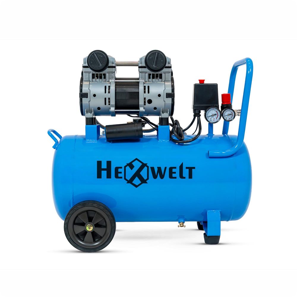 Druckluftkompressor, Ölfreier Luftkompressor HW-KBO-2T-50L 50 L 250 l/min 8 bar 2 Zylinder Gusseisen 1,5 kW 230 V für Werkstatt Garage
