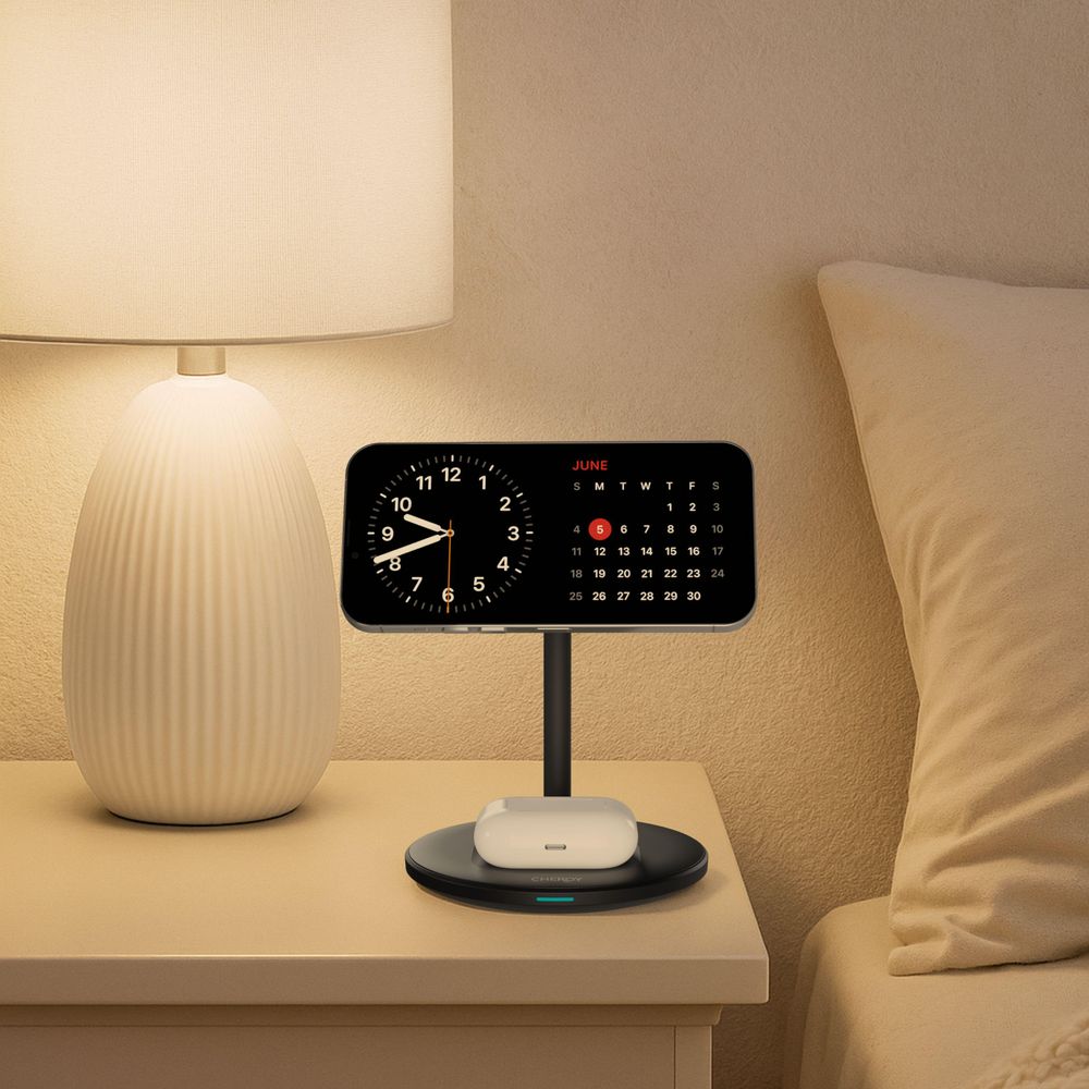 CHEROY PowerTrio 3-in-1 Draadloze Oplader - 15W Qi Oplaadstation - Geschikt voor MagSafe iPhone, Apple Watch, AirPods - Zwart