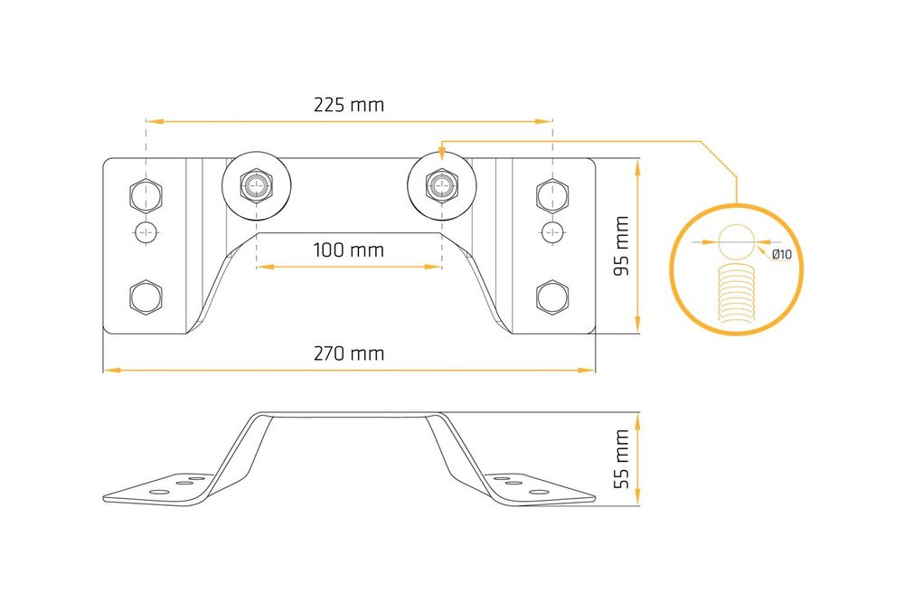 UNITRAILER Ersatzradhalterung für Garden KIPP Anhänger mit Reflektor 270x95mm
