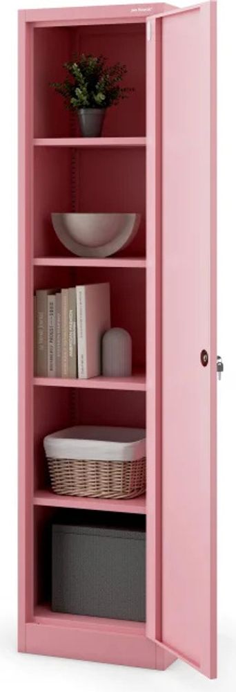 Büroschrank Aktenschrank Metallschrank Lagerschrank 4 Fachböden Flügeltür Pulverbeschichtung Stahlblech 185 cm x 45 cm x 40 cm Farbe: Rosa