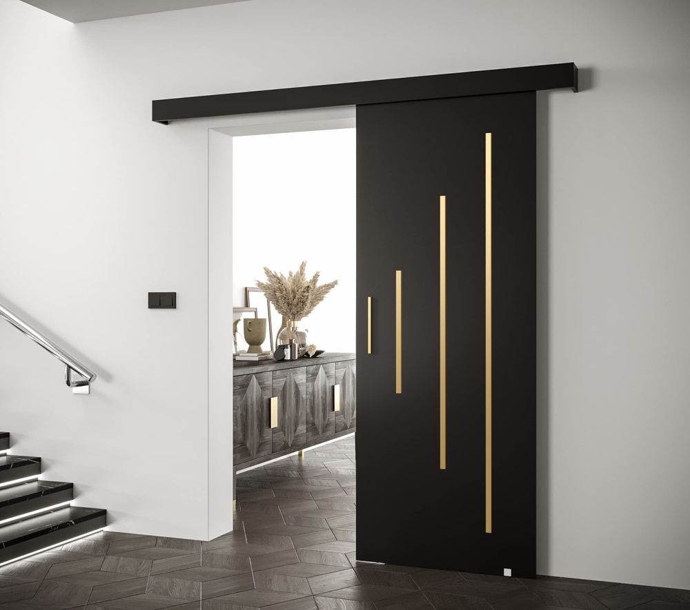 MEBLE KRYSPOL Salwador Y Schiebetür, 90x204 cm, Schwarz , Schwarz , Gold