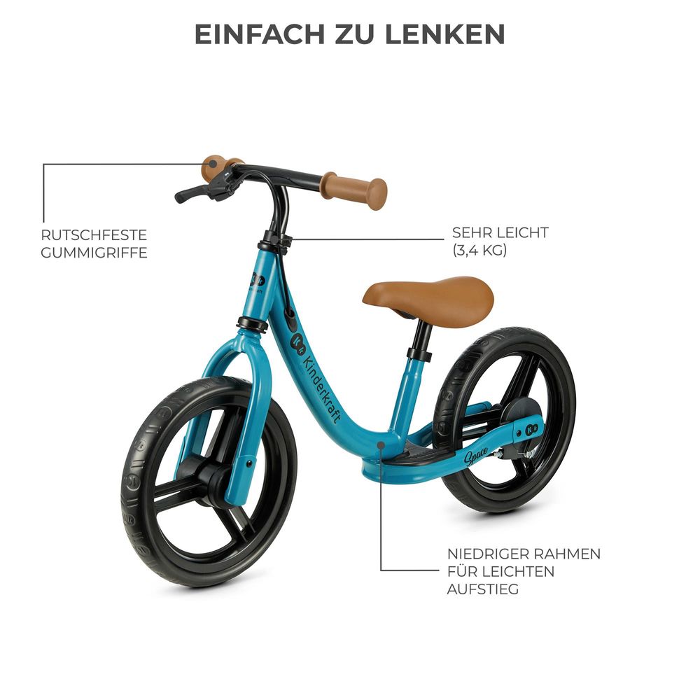 Kinderkraft SPACE Laufrad - Leicht, mit Handbremse - EVA-Schaumstoffräder - Verstellbarer Sattel und Lenker - Für Kinder ab 80 cm - Blau