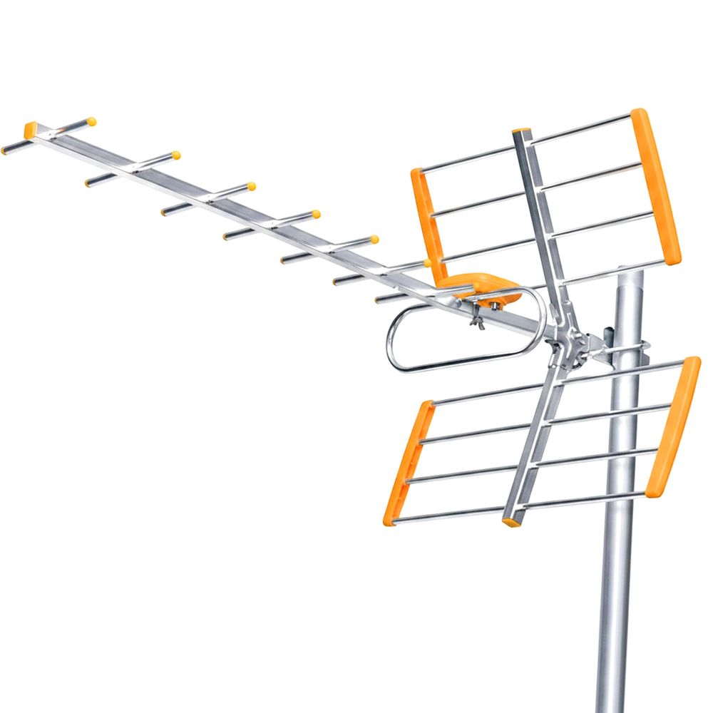 DVB-T/T2 Außenantenne aktiv/passiv, 4K, Full HD, VHF/UHF, LTE/5G-Filter, 18 dB, Reichweite 80 km, Indoor/Outdoor, Retoo