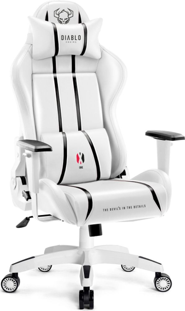 Diablo X-One 2.0 Gaming Stuhl Bürostuhl Schreibtischstuhl Verstellbare Armlehnen Ergonomisches Design Nacken/-Lendenkissen, Farbe: Weiß, Größe King
