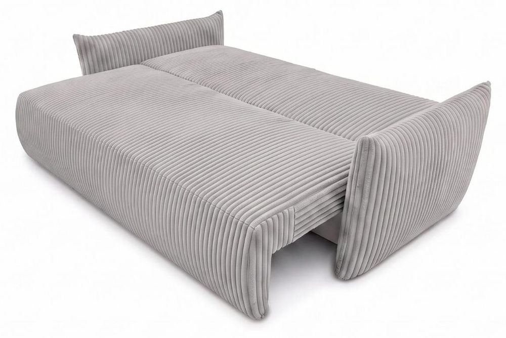 Sofa MELIO mit Schlaffunktion und Bettkasten – modernes Schlafsofa aus Cord für Wohnzimmer und Gästezimmer, bequemes 3-Sitzer Bettsofa, Hellgrau, Grau