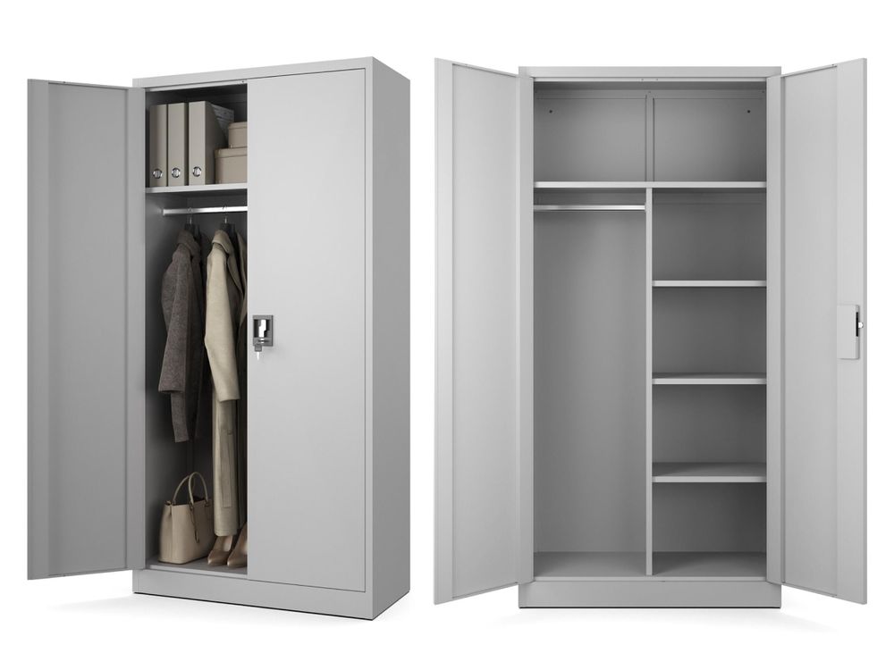 Muralo Sozialraumschrank aus Stahl MEHRZWECKSCHRANK für Büro Stahlschrank für Dokumente Akten Hellgrau 90x45x185cm