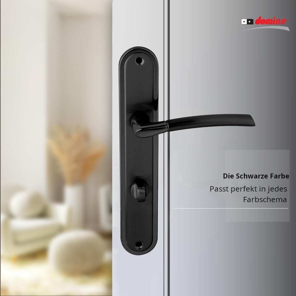 DOMINO Türgriff 78 Drückergarnitur WC - Badezimmer Set | Links & Rechts Türbeschlag für WC/Badezimmertüren | L-Form | Türbeschläge aus Aluminium | Schwarz Türdrückergarnitur | PRESTO BLACK