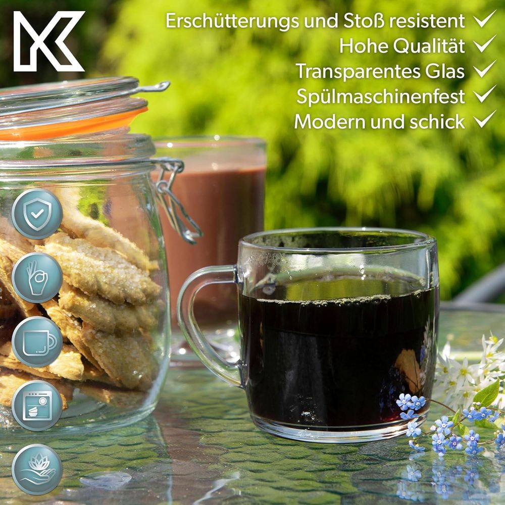 KADAX Teegläser mit Griff "Barnico", Saftgläser, spülmaschinenfest, 310ml, 6er Set