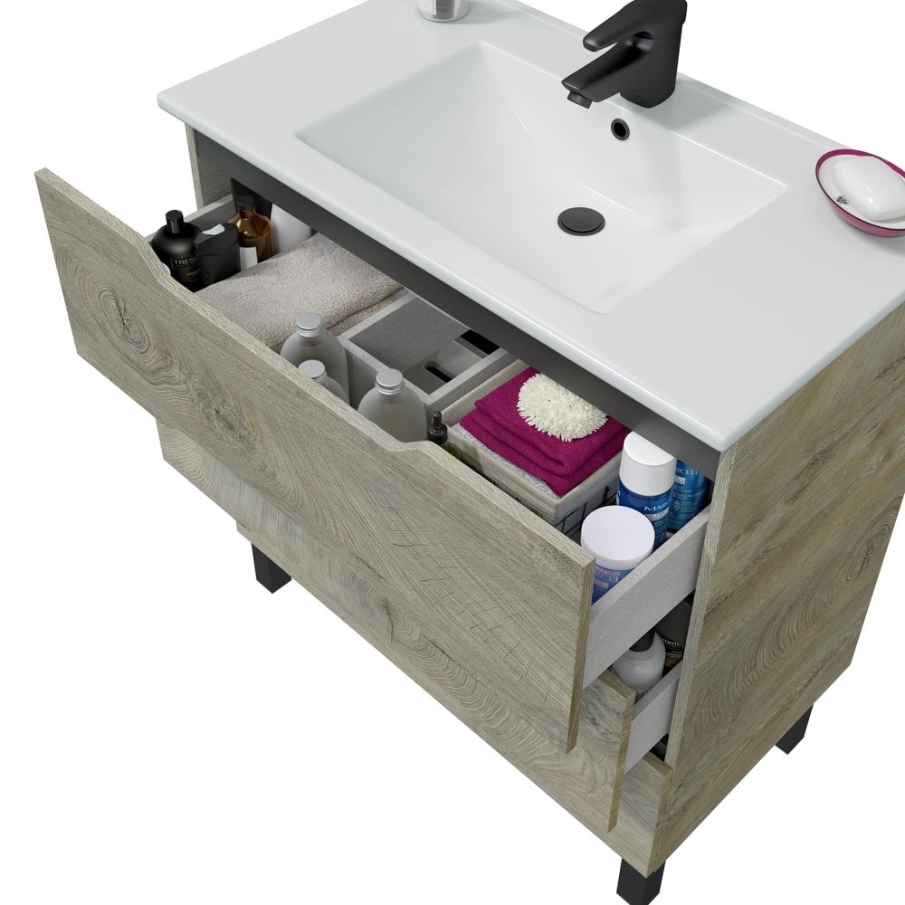 Waschtisch LEA – Waschbeckenunterschrank mit Soft-Close-Schubladen und melaminbeschichteter Oberfläc