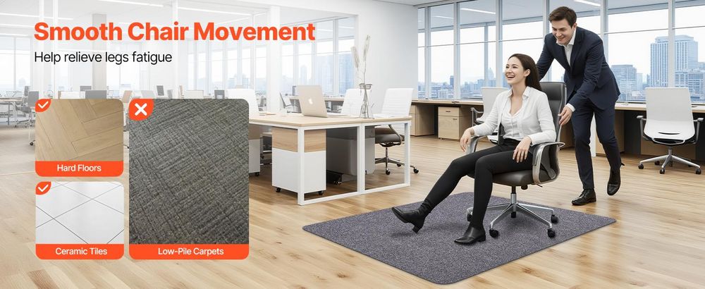 VEVOR Stuhlmatte, 765 x 1215 mm transparente Bürostuhlmatte für harte Böden, Bodenschutz für Rollstühle, rutschfest und leicht zu reinigen, glatte Unterlage für den Schreibtisch im Home Office (rechteckig), Rechteck-c, 89x140 cm