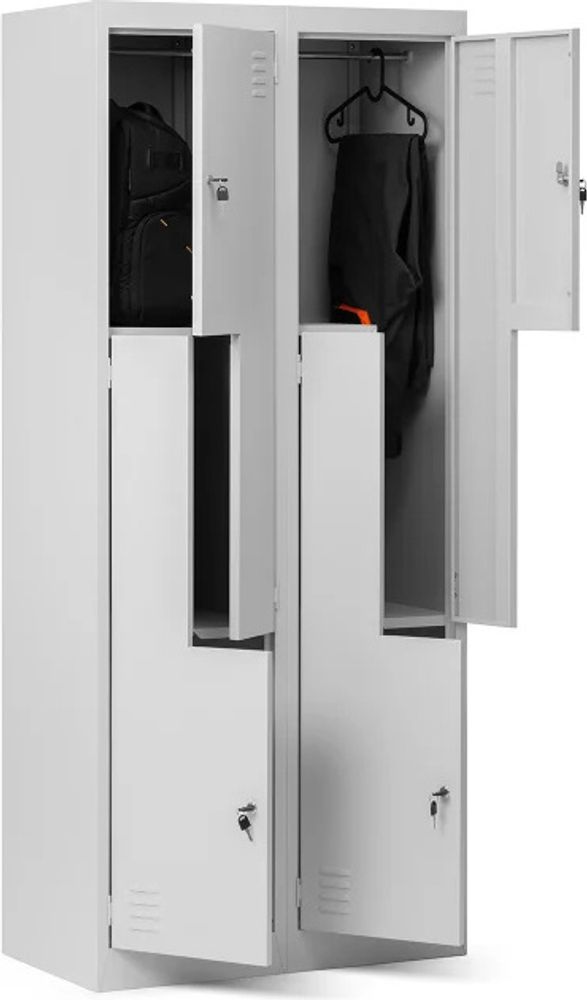 Jan Nowak Umkleideschrank Z02 Spind mit 4 Abteilen Kleiderspind Metallschrank Flügeltür Lüftungsschlitzen Pulverbeschichtung 185 cm x 80 cm x 45 cm Farbe: Grau