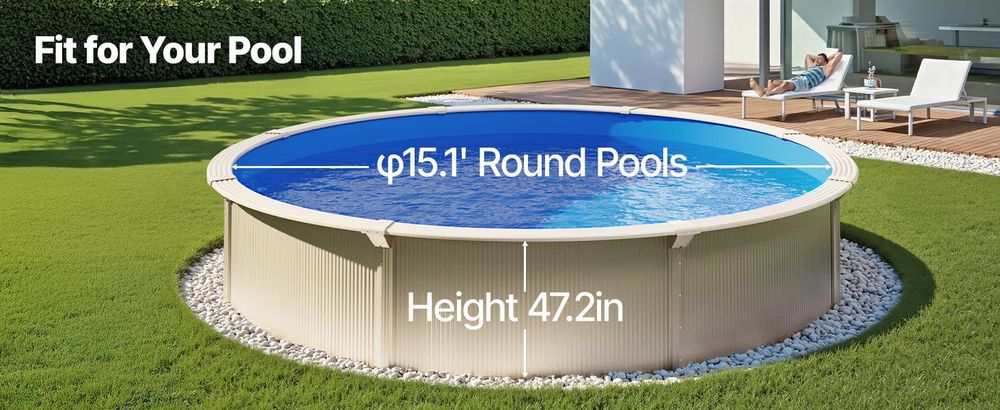 VEVOR 12 x 24 ft Oval Pool Liner, Überlappungsstil für Aufstellbecken, Wandhöhe 48 bis 54 Zoll, langlebige Poolfolie, Standardstärke Vinyl, für Stahlwand-Aufstellpools, Rund 460x120 cm-0.4 mm
