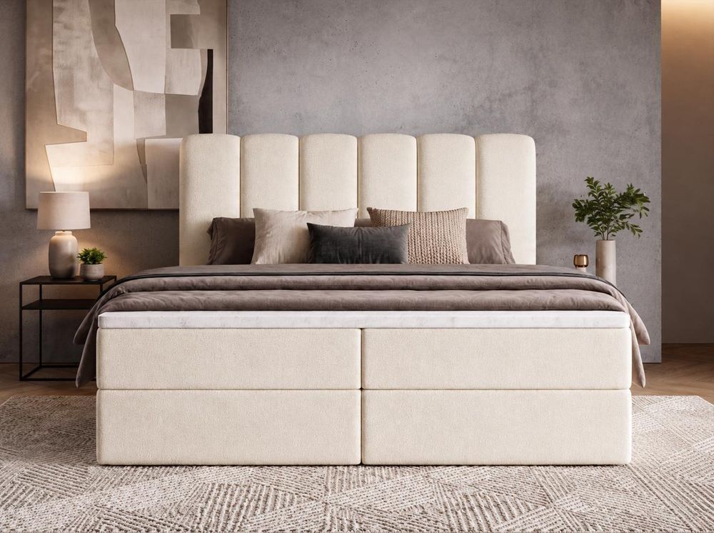 NOLARO Boxspringbett mit gepolstertem Kopfteil, Bonell-Matratze, Topper und Bettkasten