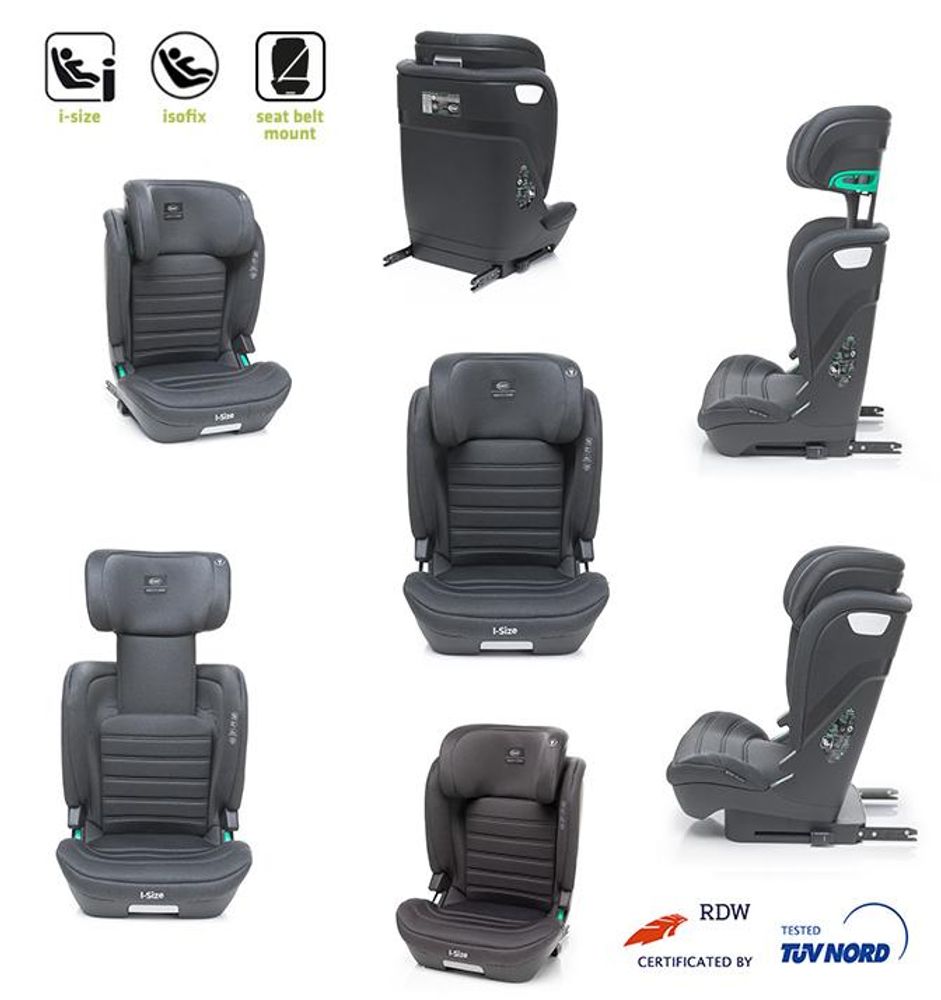 4Baby | Dětská autosedačka - od 3 let - ISOFIX, i-Size, 15-36 kg, 105-150 cm, nastavitelná opěrka hlavy, instalace po směru jízdy - Šedá - App-Fix