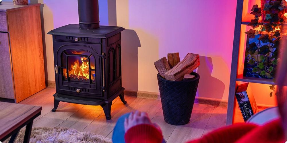 Żeliwny piec kominkowy THUNDER AGNI 7 kW – piec na drewno z systemem czystej szyby, zimną klamką, EcoDesign 2022, czarny
