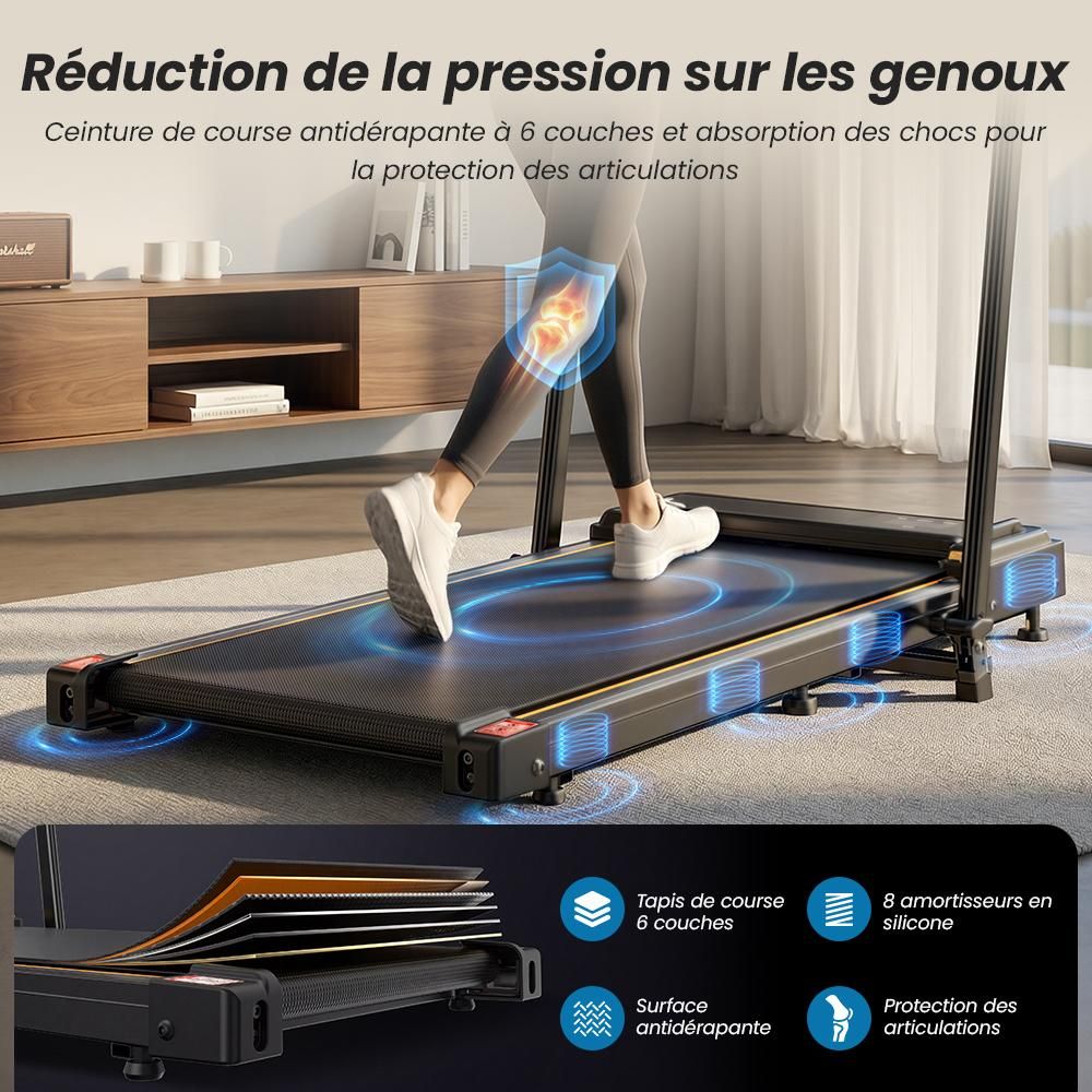 FT41 Tapis roulant 2-en-1,2.5HP, 1-10 km/h, 0-12% inclinaison manuelle, <40 dB,8 amortisseurs en silicone