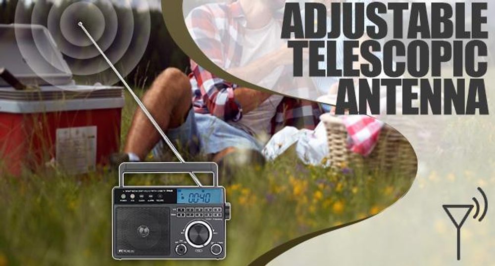 Retekess TR629 Přenosné rádio, nouzové rádio AM FM SW World Receiver s DSP, podporuje U disk/SD kartu, hodiny, budík, rádio na baterie, dárky pro seniory