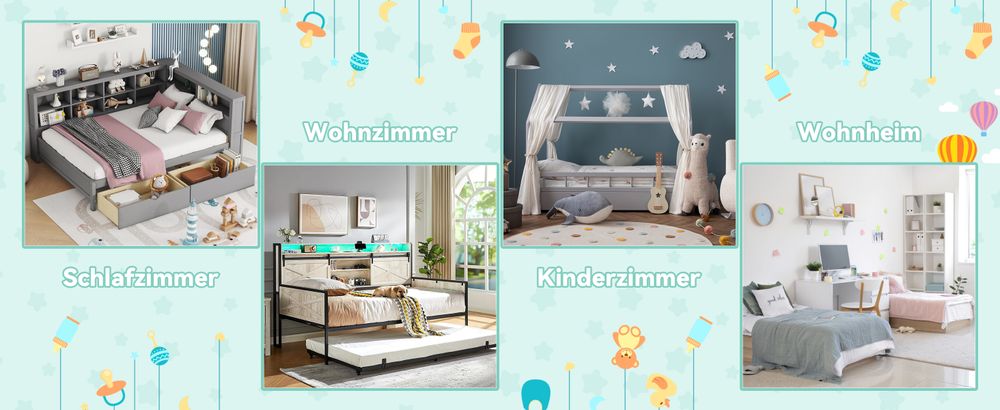 okwish Jugendbett Klassische Betten 90x200cm mit Schubladen, Bücherregal und Stauschrank, Plattformbett Holzbett Bettgestell mit Lattenrost,weiß