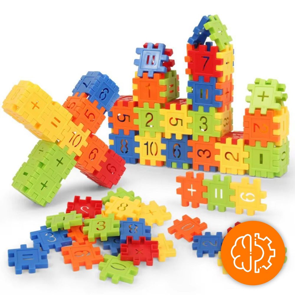 Waffelbausteine 90 Teile Lernspielzeug für Kinder ab 3 Jahre, Konstruktionsspielzeug Puzzle Set Bunte Bausteine Motorik Spielzeug, EVI TOYS Mini