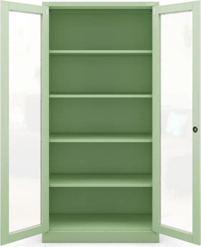 Jan Nowak Aktenschrank Medizinschrank Büroschrank Flügeltürschrank Glasvitrine 4 Fachböden Stahl Abschließbar 185 x 90 x 40 cm Farbe: Pastellgrün