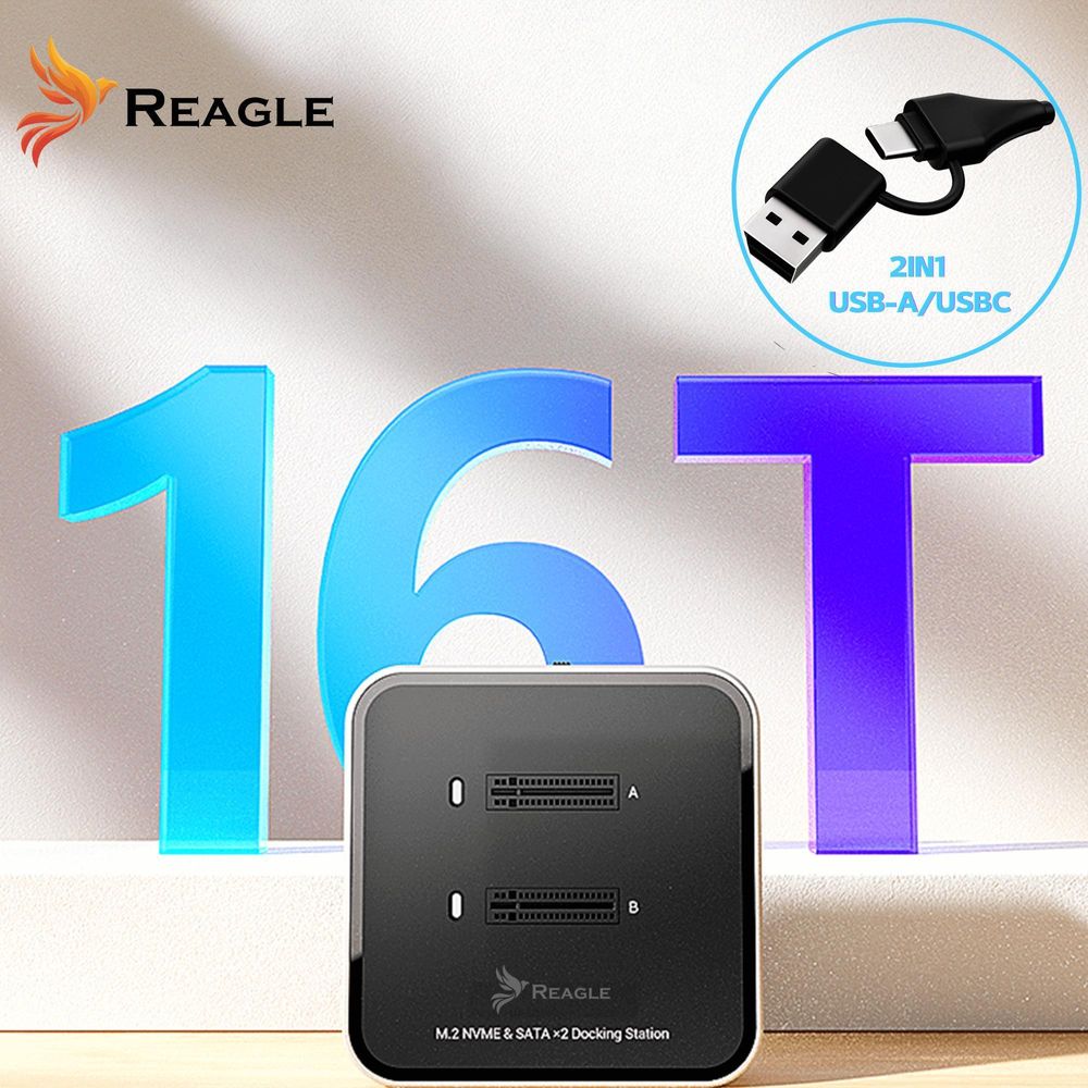 M.2 NVMe SATA SSD Docking Station 10Gbps USB 3.2 Dual Bay Adapter Externes Gehäuse für SSD 22110 2280 Plug and Play Kompatibel mit PC Laptop Reagle
