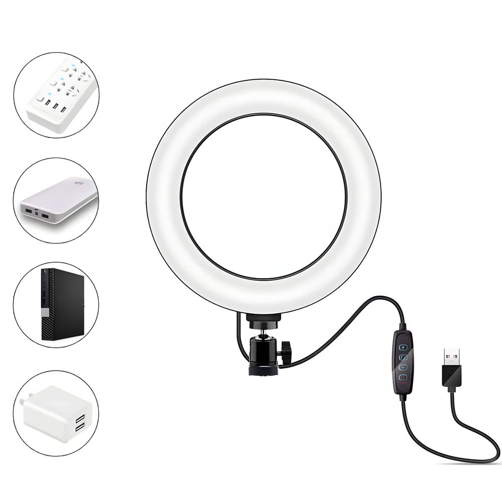 LED-Ringlampe 25 cm USB, Lichtleistung 10 W, verstellbares Stativ bis 210 cm, Lampe für Tik Tok, Instagram, YouTube, 3 Beleuchtungsmodi,
