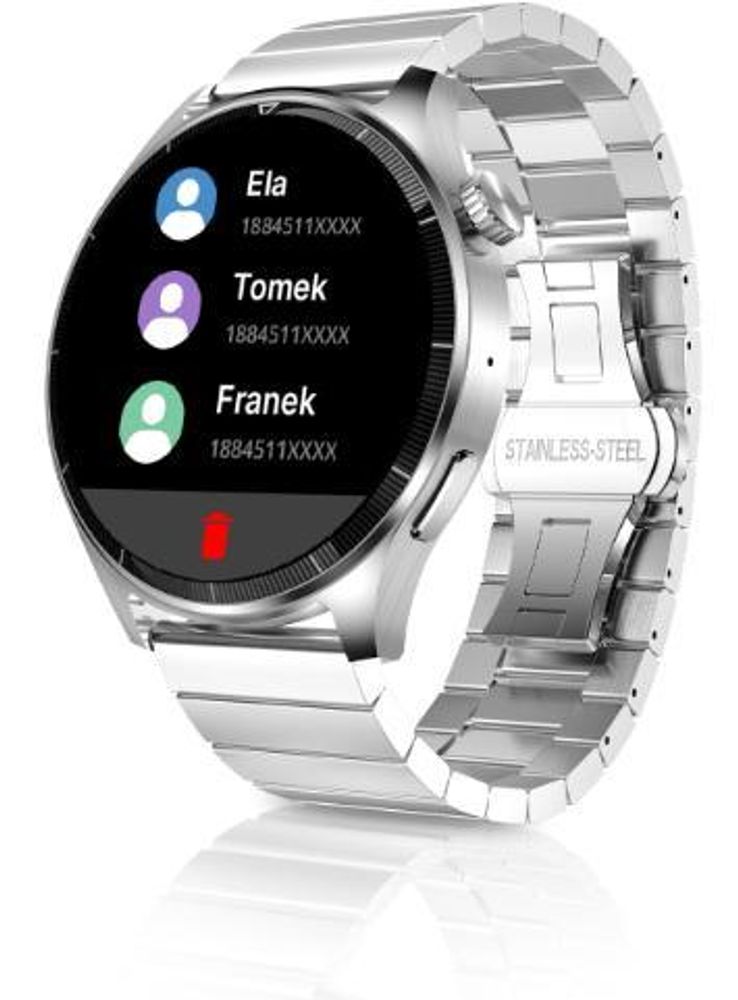 Smartwatch Forever Grand SW-710 pour Homme, 1,45", Argent, Tracker d'Activité, Verre Trempé, Étanche IP67, 100 Modes Sportifs, 2 Bracelets inclus